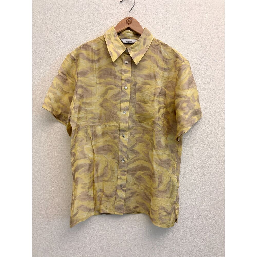 & Other Stories Boxy Button Up Shirt Yellow Print Lyocell Size S NWT oversized